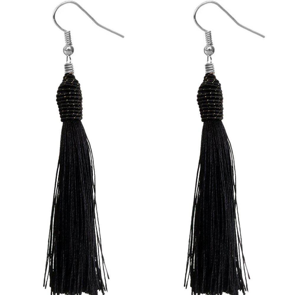 Black Long Wrap Tassel Earrings